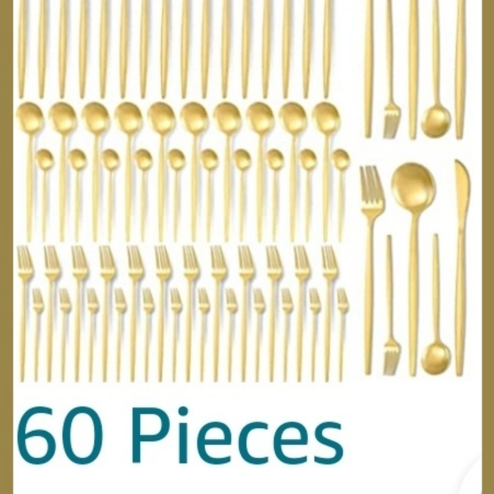 Fameware Stainless Steel Matte Gold 30 Piece Flatware Set, NEW